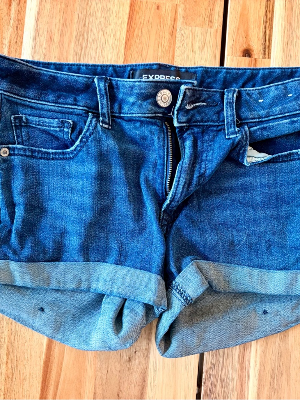Express Dark Blue Rolled-Hem Denim Jean Shorts